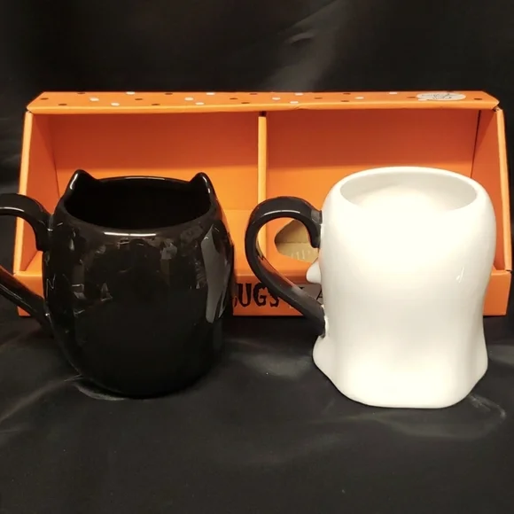 Lang NWT, NIB Set of 2 Halloween Mugs, Black Kitty Vampire and Ghost - Picture 2 of 7